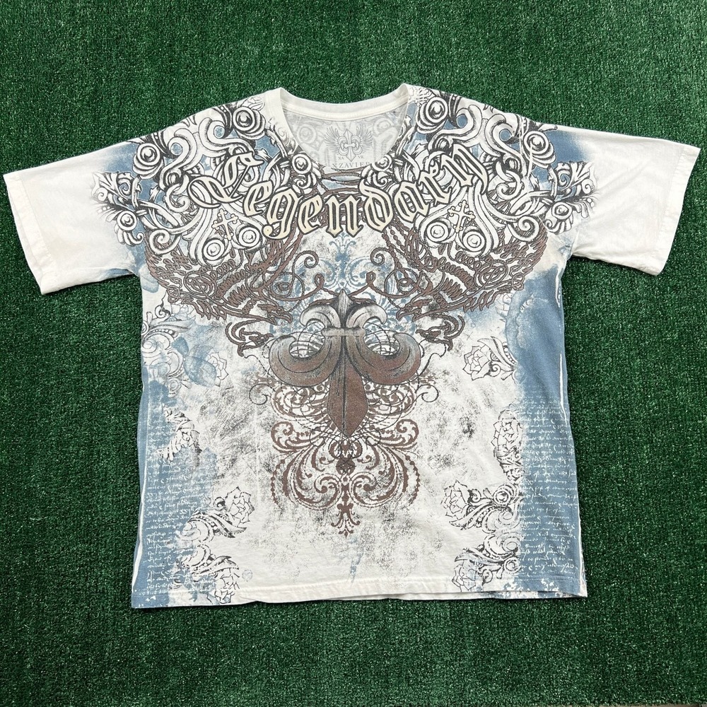 Xzavier Unlimited T-Shirt Mens 2XL White Blue Jesse Pinkman AOP Fleur De Lis Y2K
